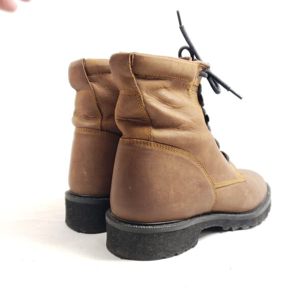 Youth Lace-Up Ankle Boots With Rugged Rubber Sole Size 5.5 D Brown Leather - Picture 3 of 9